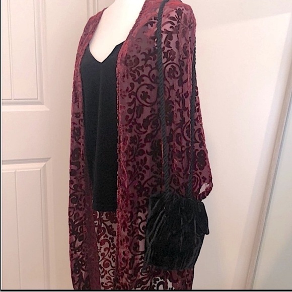 Saks Fifth Avenue Black Label Genuine Leather + Velvet Drawstring Bag Silk Rope main image 5